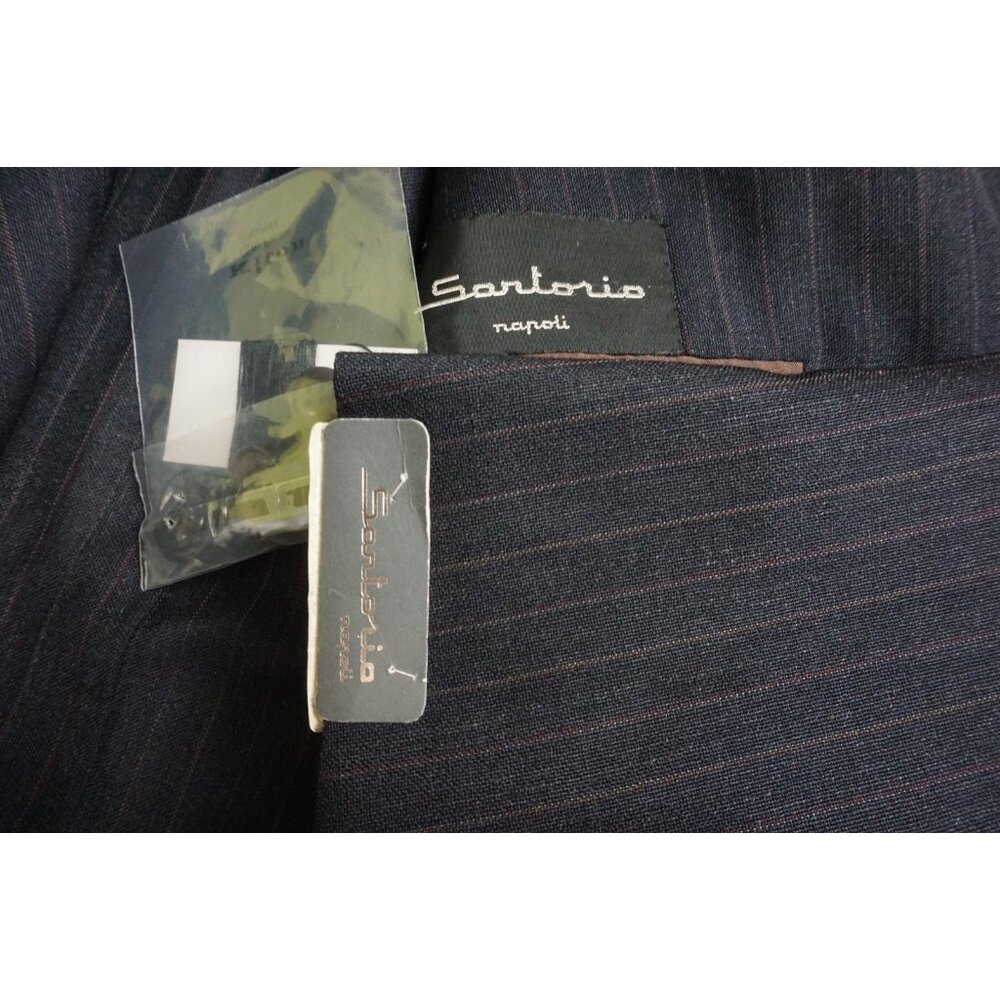 Sartorio x Kiton Napoli Dark Blue Striped Wool 2 Pc Suit Jacket Pants Sz 42 NEW